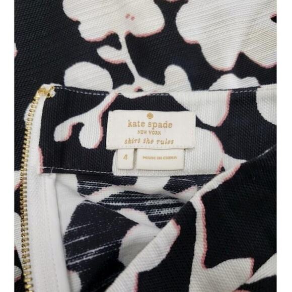 KATE SPADE New York Black Ivory Floral Print Knee Length Pencil Skirt Women's 4 - Picture 4 of 7